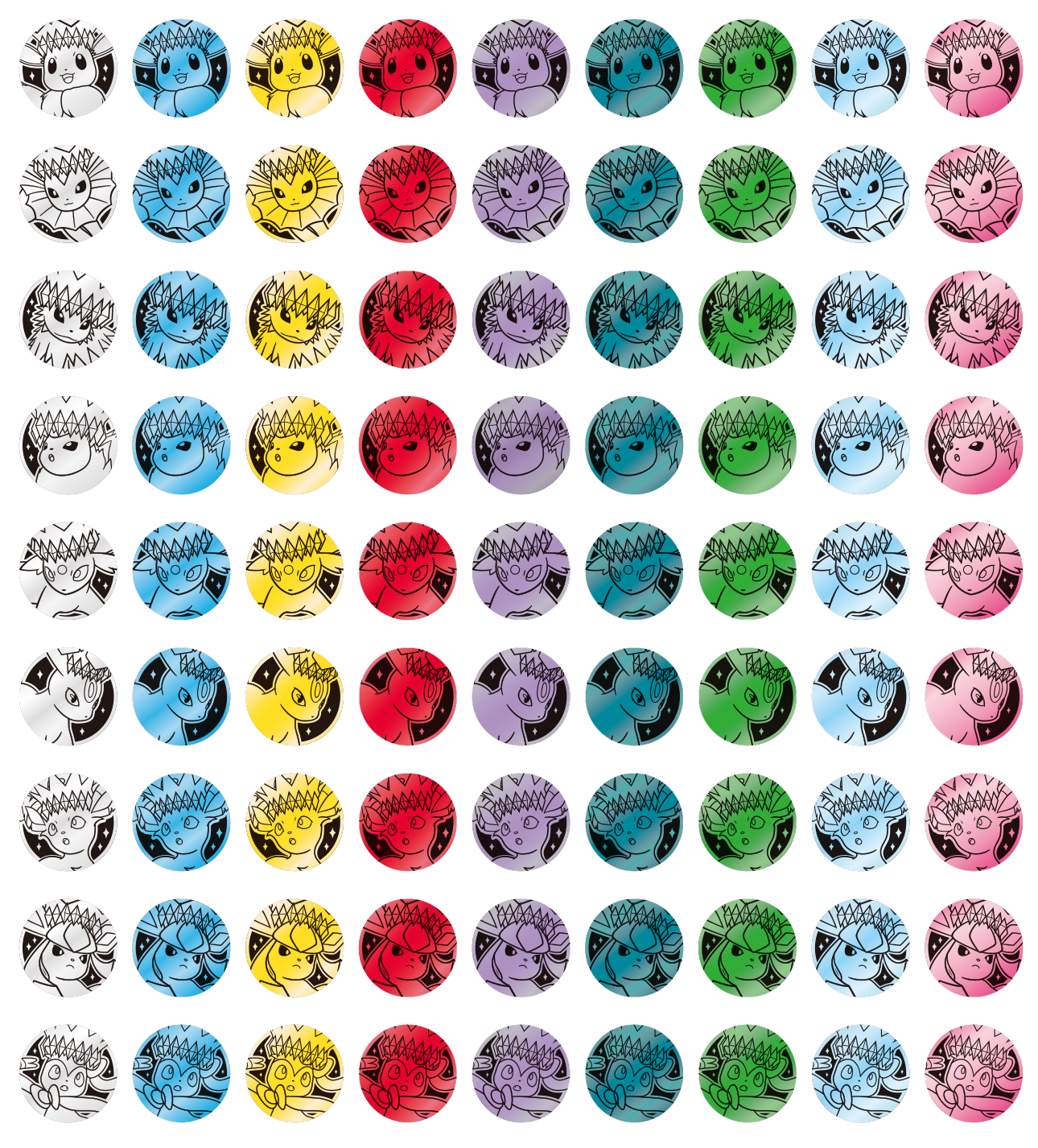 Les 9 coloris de jetons classiques de chaque Pokémon du coin set
